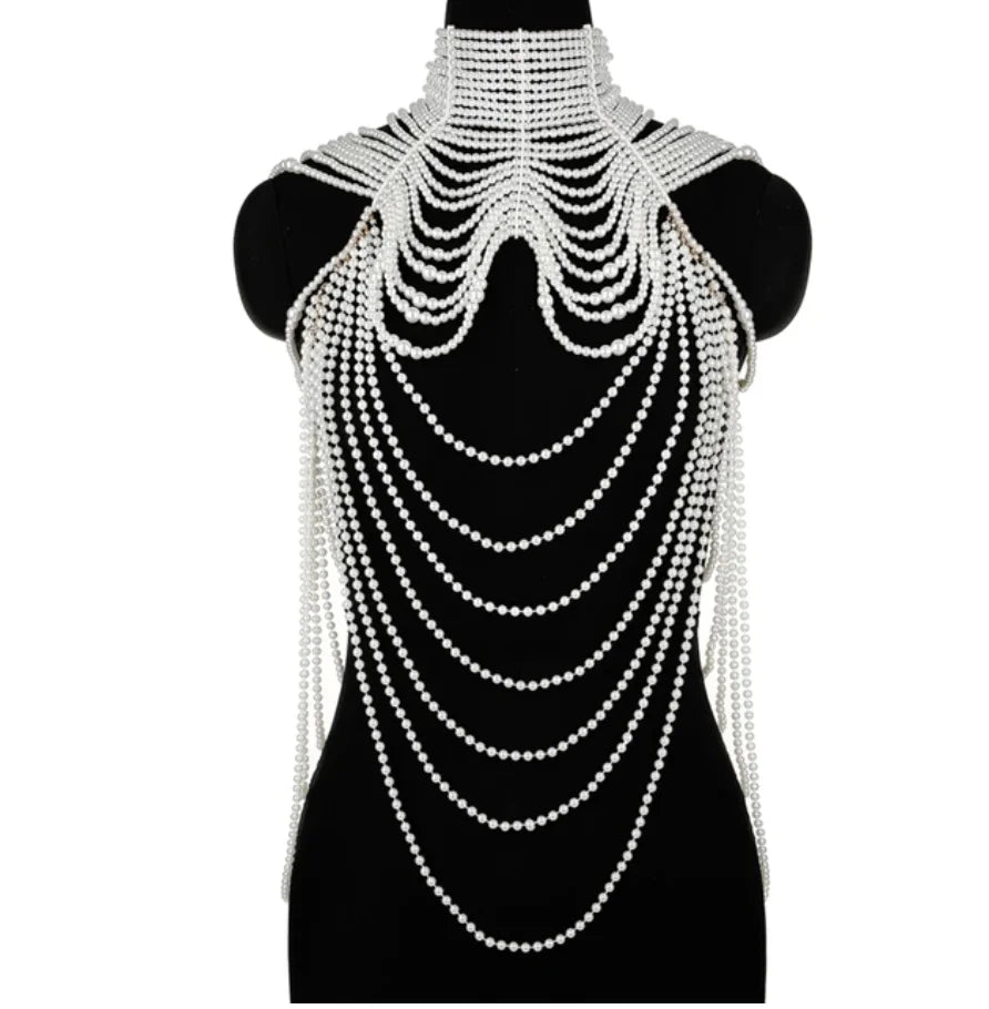 Women Body Chain Sexy Pearl Body Bra Chain