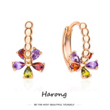 Harong Luxurious Copper Colorful Crystal Flower Hoop Earrings