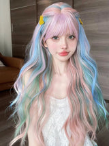 28Inch Iridescent Rainbow Color Multicolour Synthetic Wigs With