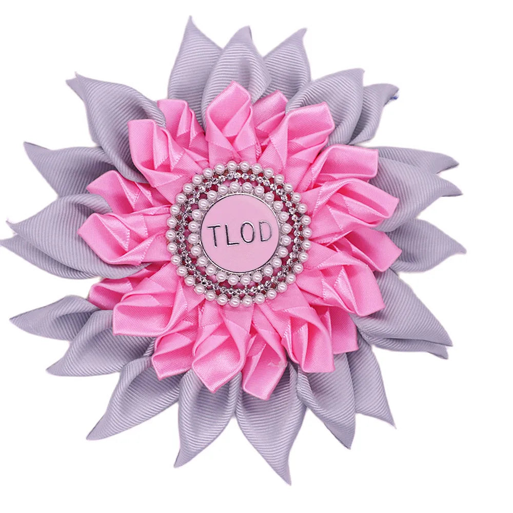 Pink Gray Satin Ribbon Sun Flower Corsage Design