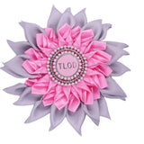 Pink Gray Satin Ribbon Sun Flower Corsage Design