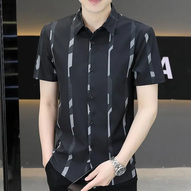 Summer Shirts for Men Turn-down Collar Business Short