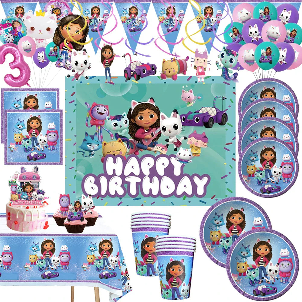 Gabby Dollhouse Cats Birthday Party Decoration Disposable Tableware