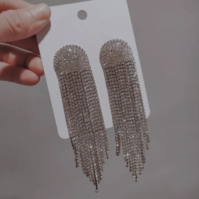 Fashion Statement Earring Long Full Rhinestone Big Earrings