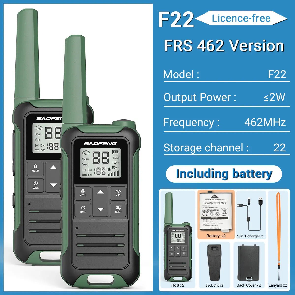 2PCS Baofeng F22 Walkie Talkie Portable Mini Communication