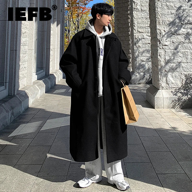 IEFB Men's Woolen Long Coat Autumn Winter High