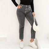Plus Size Gray Jeans for Women Stretchy High