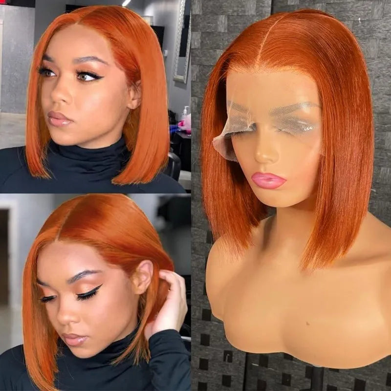 180% Density Ginger Orange Straight Bob Wig 13x4