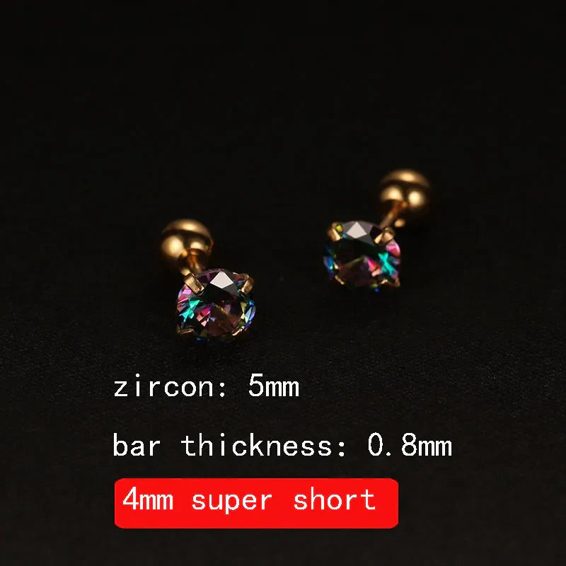 2PCS 4mm Short Ear Studs Earring Outside Upper