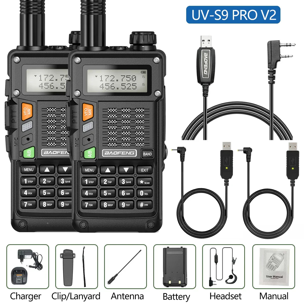 2PCS BaoFeng UV-S9 Pro V2 Walkie Talkie 10KM