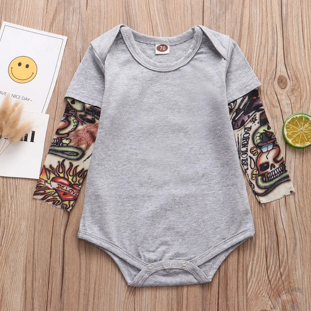 Newborn Romper Baby Girls Cotton Long Tattoo Sleeves