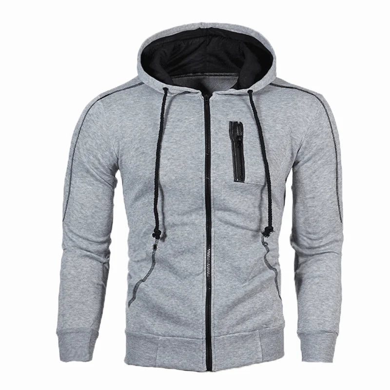 Men Striped Shoulder Decoration Three Pockets Hooded Sweatshirt