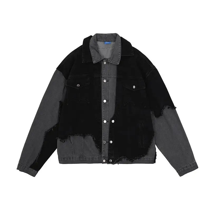 American High Street Washed Gray-black Stitching Pierced Denim