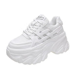 White Chunky Sneakers Women New 2022 Autumn Hidden Heel Platform Sports Dad Shoes Woman Lace Up Breathable Mesh Casual Shoes 8CM