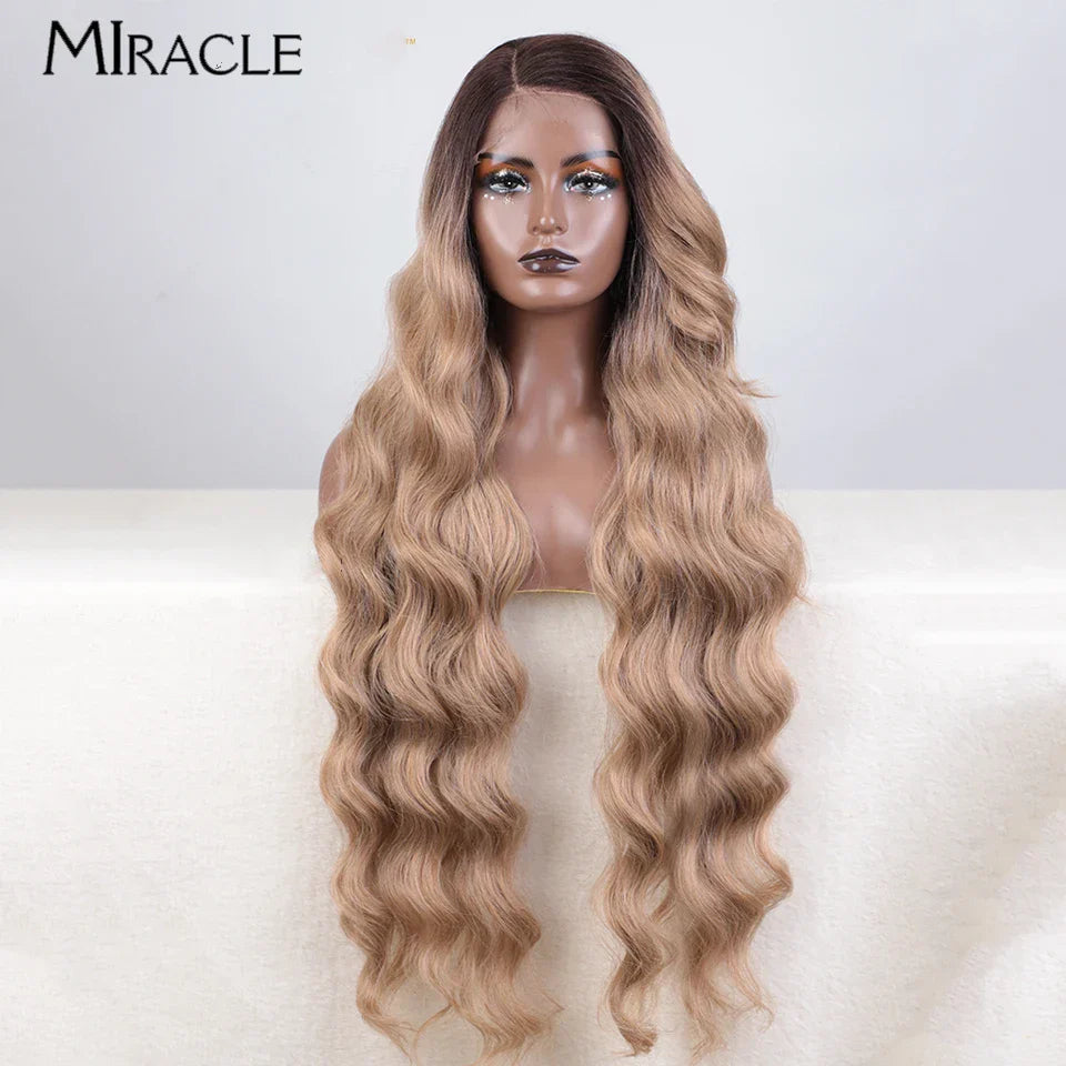 MIRACLE Synthetic Lace Front Wigs For Women Long