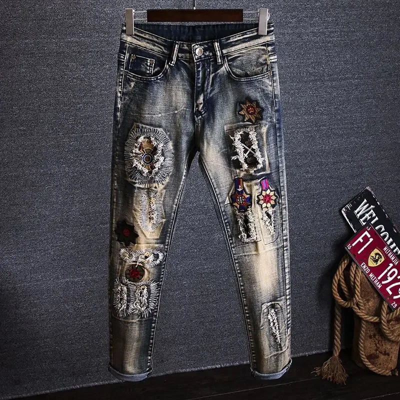 Tapered Graphic Jeans for Men with Print Hip