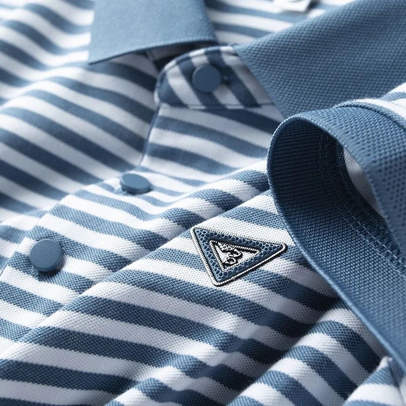 High-end Light Luxury Mercerized Short Sleeve Cotton Striped