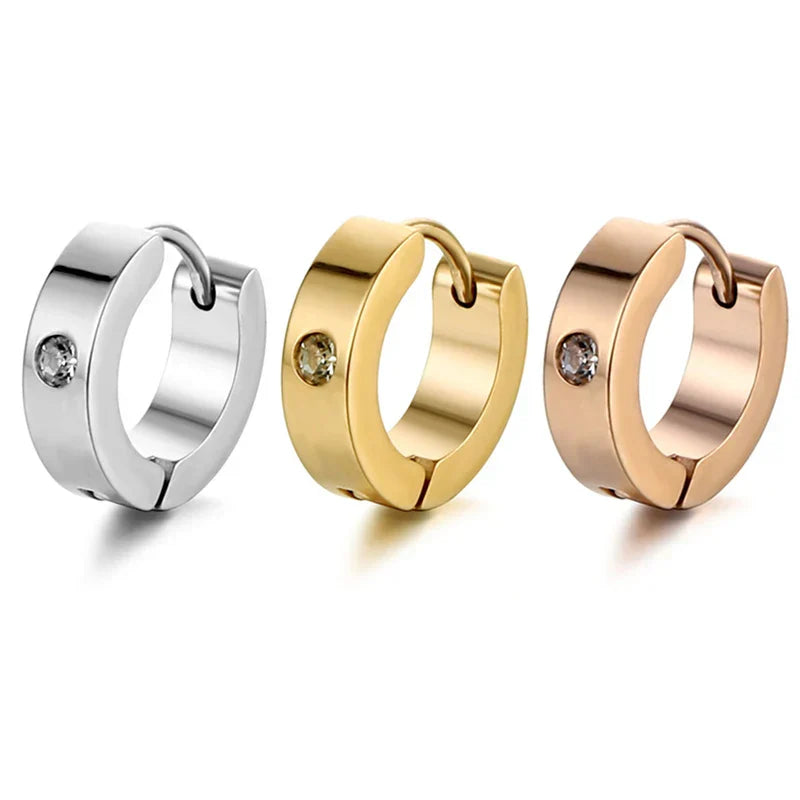 New Trendy Round Hoop Earrings Simple Zircon Stainless
