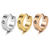 New Trendy Round Hoop Earrings Simple Zircon Stainless