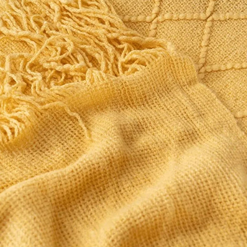 Boho Woven Throw Blanket with Tassels Jacquard Textured Boho Summer Cozy Farmhouse Throw Blankets Manta Para Sofá Yellow Khaki