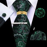 Barry.Wang Silk Mens Tie Hanky Cufflinks Clip Brooch
