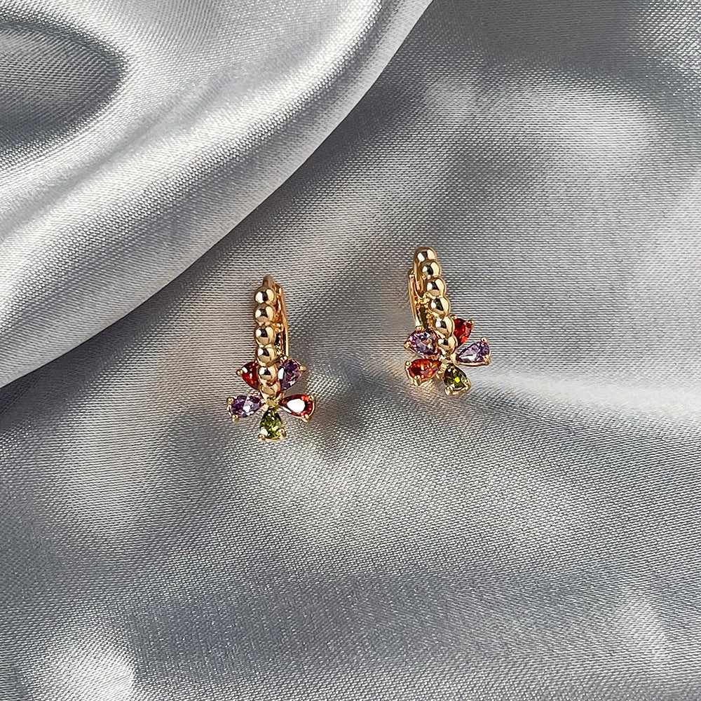 Harong Luxurious Copper Colorful Crystal Flower Hoop Earrings