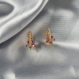 Harong Luxurious Copper Colorful Crystal Flower Hoop Earrings