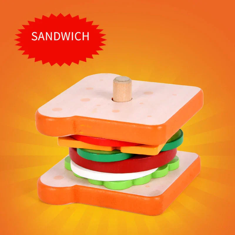 Montessori Toy For Kids,Wooden Hamburger Sandwich French Fries