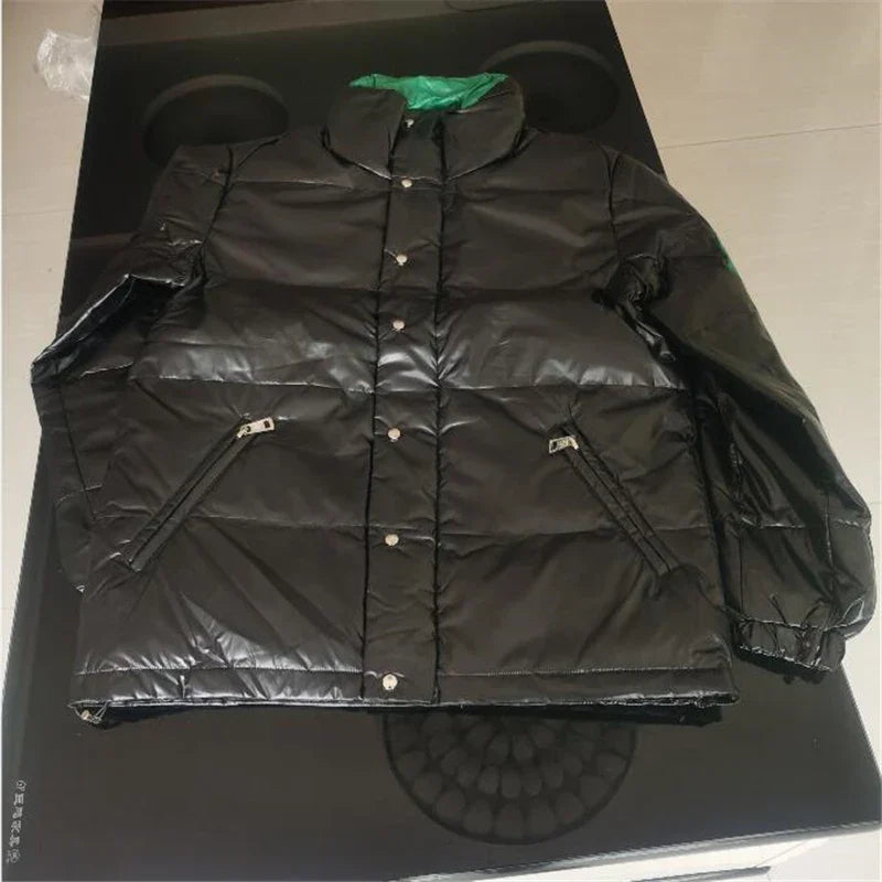 Black bright face standing collar down jacket men