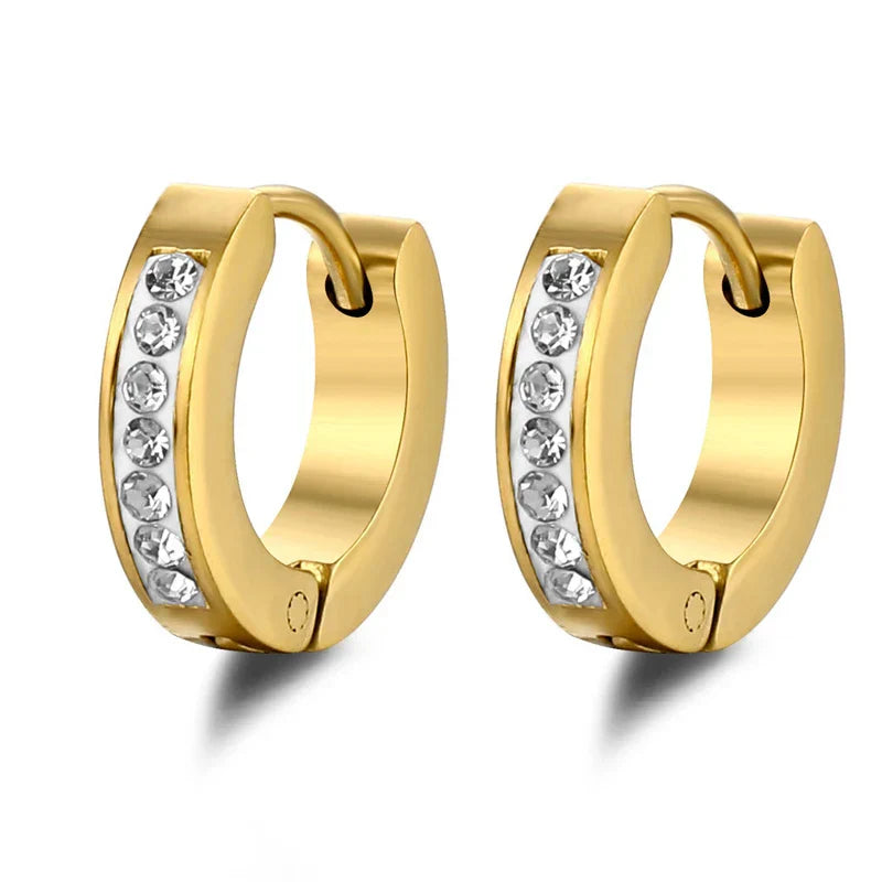 New Trendy Round Hoop Earrings Simple Zircon Stainless