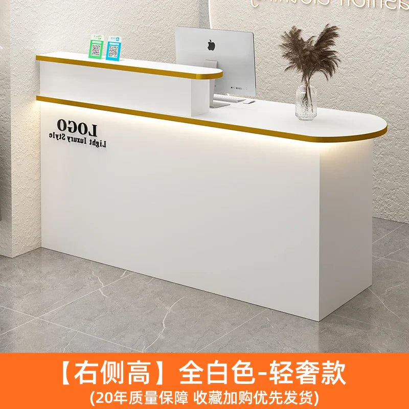 White Stylish Reception Desks Corner Light Bar Office