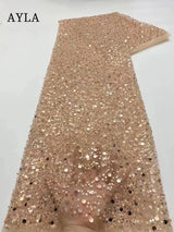 5 Yards Tulle Net African Lace Fabric Beaded