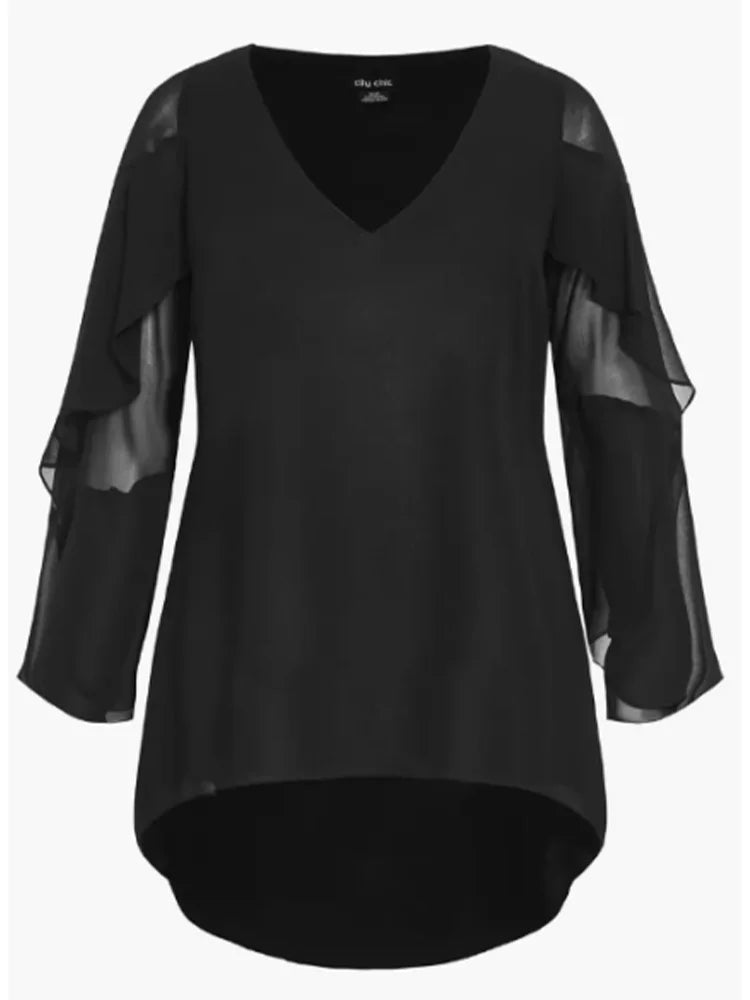 New Female Plus Size Casual Black Layered Ruffle