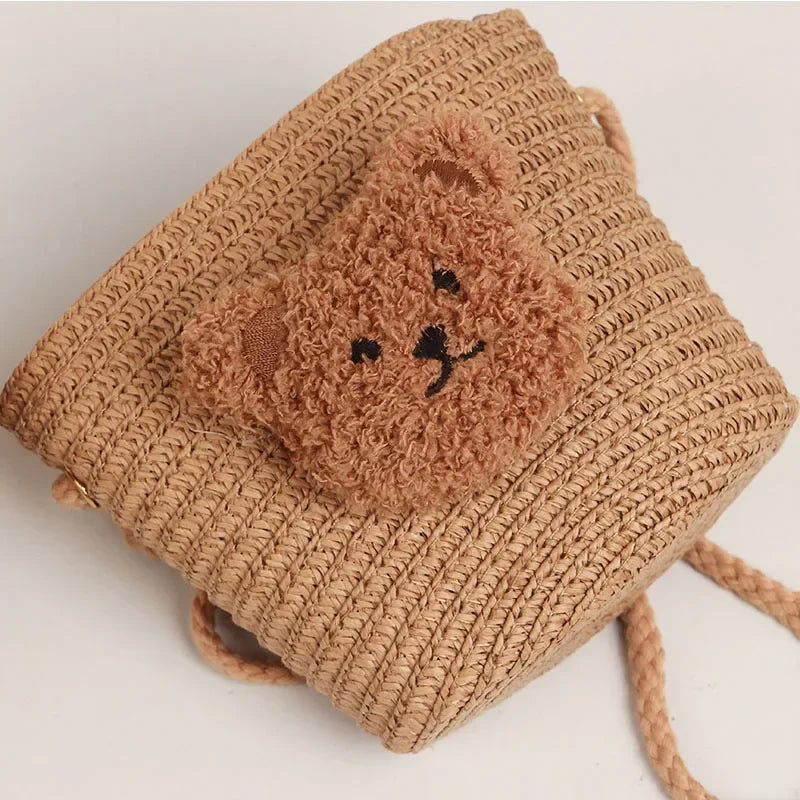 Cute Kids Shoulder Bag Summer Straw Woven Handmade