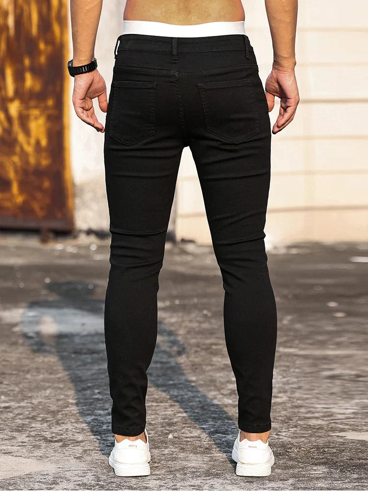 Streetwear Fashion Black Ripped Skinny Jeans Men Slim