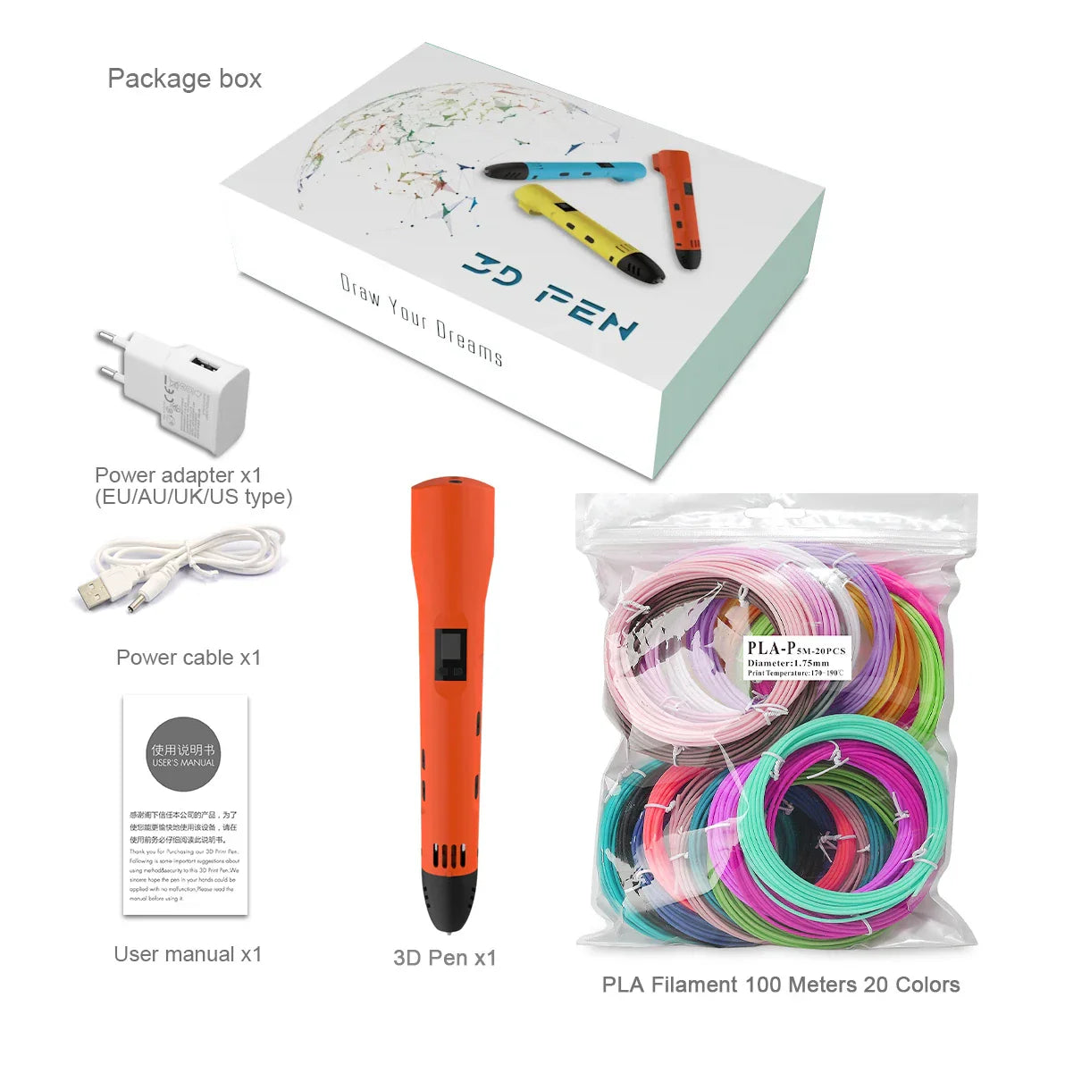 Innovative QCREATE 3D Pen with LCD Display, Adjustable