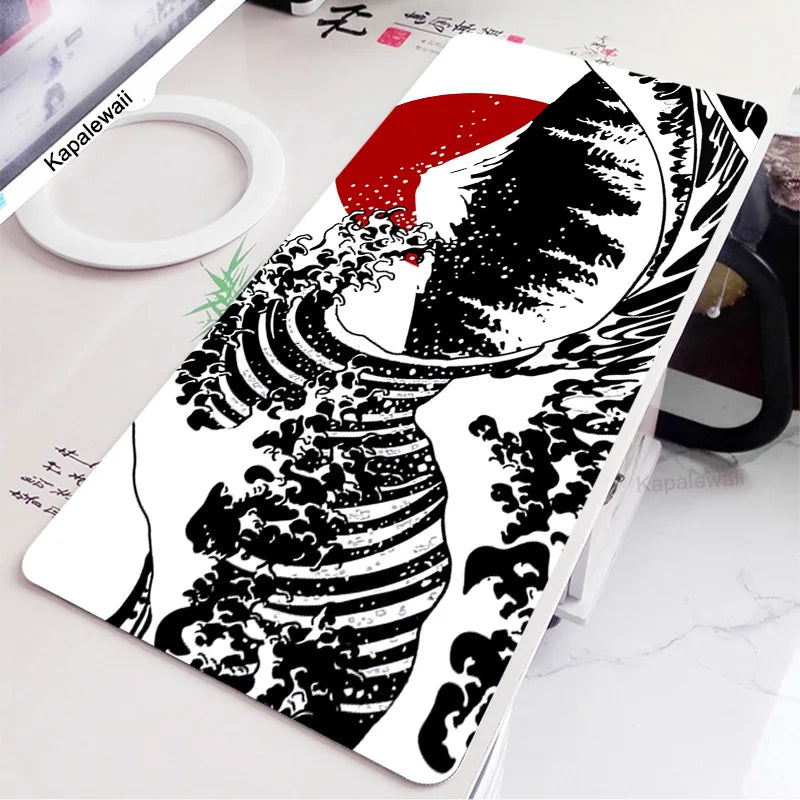 Black and White Wave Art Mouse Pad XXL