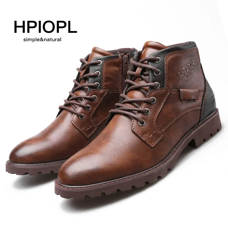 Leather Men Ankle Boots Plus Size High Top