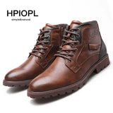 Leather Men Ankle Boots Plus Size High Top