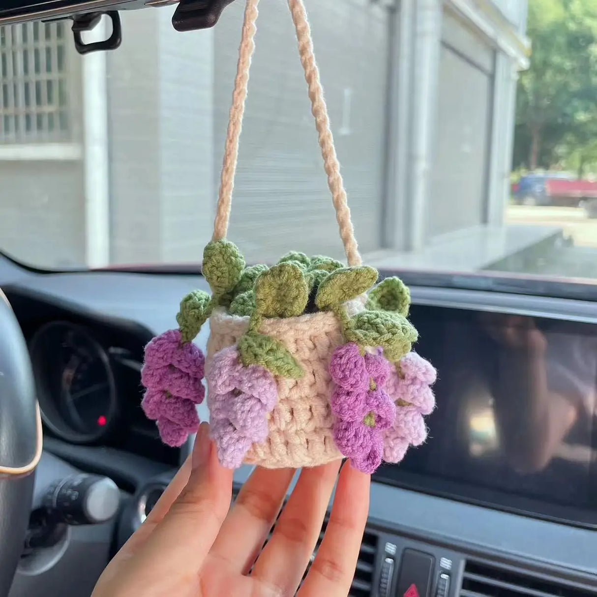 NEW Cute Potted Plants Crochet Car Basket,Hanging Plant