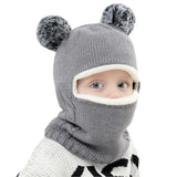 1-7Y Winter Baby Hat Scarf One-Piece Pompom Knit