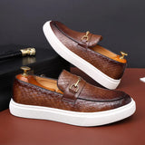 Men's Casual Shoes Embossed Leather Men Fashion Buckle