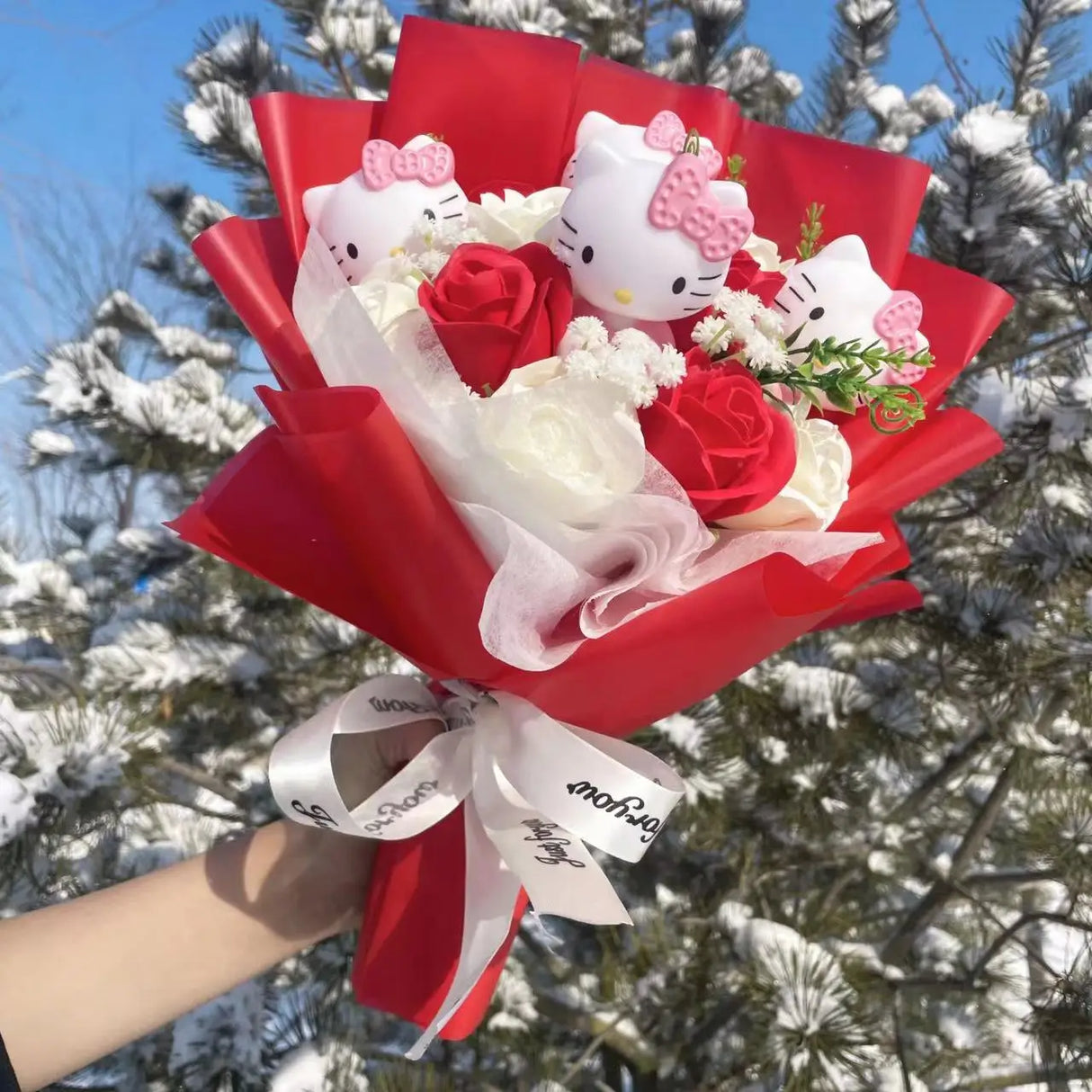 Kawaii Hello Kitty Cat Plush Dolls Rose Soap