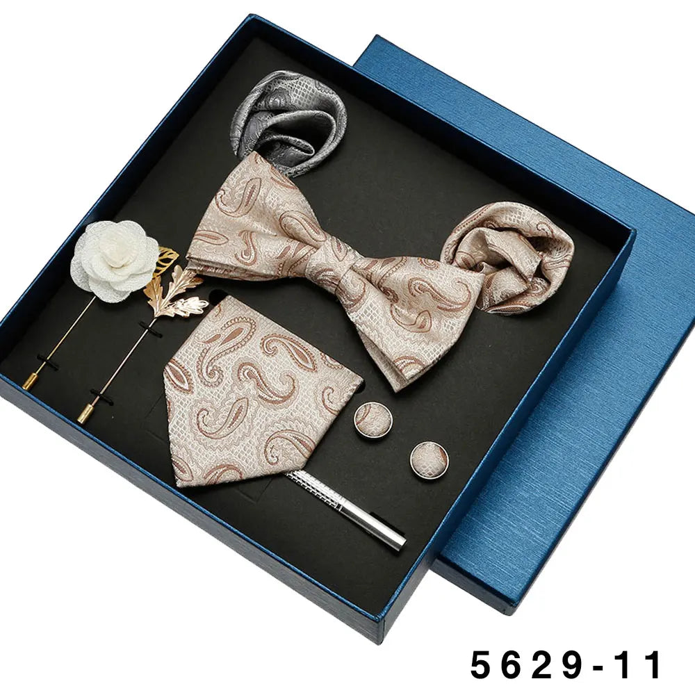 Black Mens Neck Tie Gift Set Bowtie Pocket