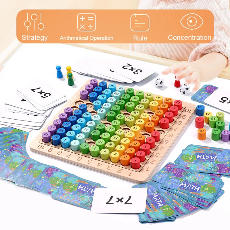 Wooden Math Toy Multiplication Table Board Game Children