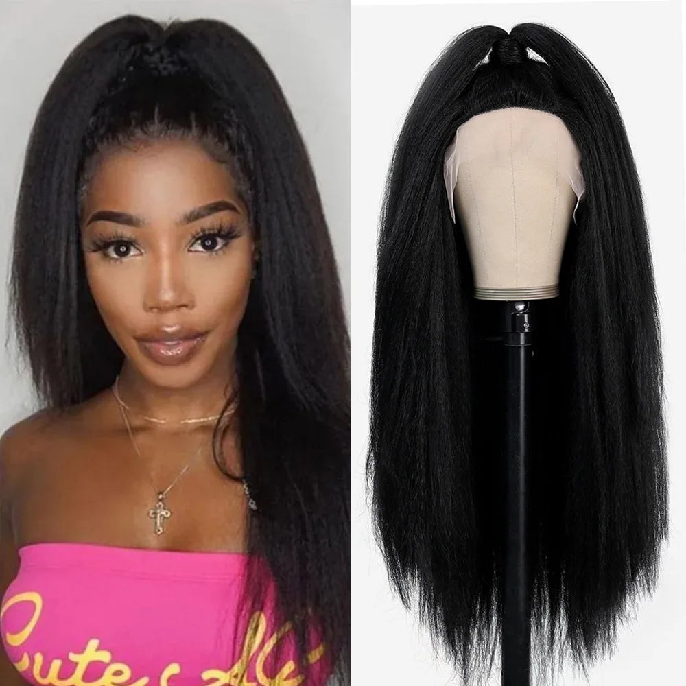 European and American Black Curly T-shaped front lace