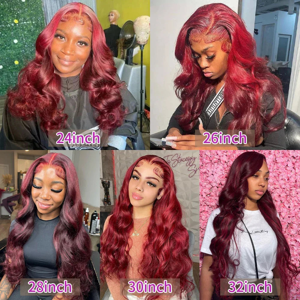 250% Body Wave Burgundy 13x4 Hd Lace Frontal