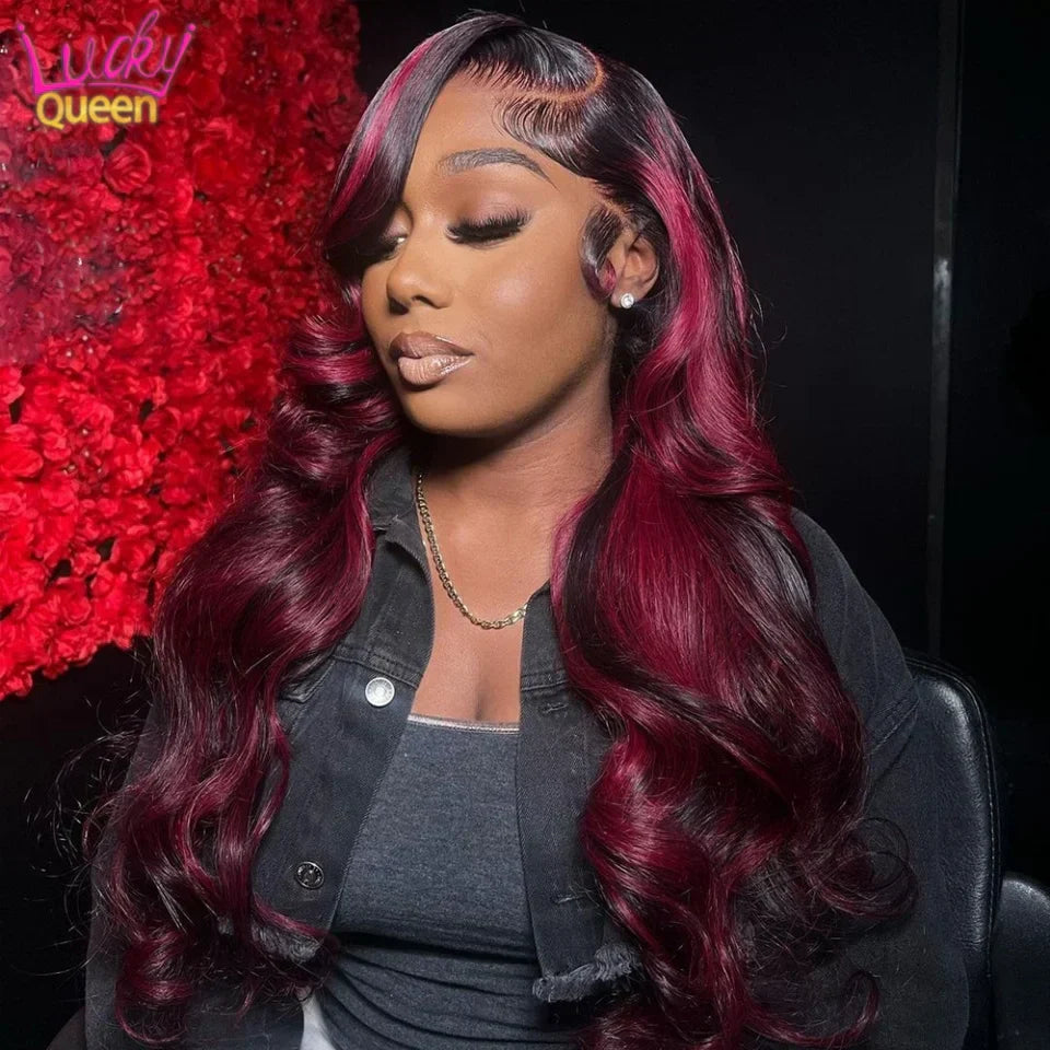 180% Density Highlight 1B Burgundy 13x6 Lace Frontal