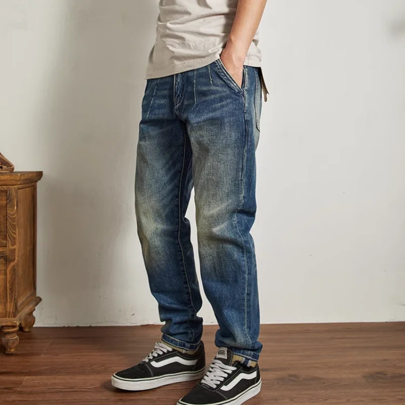 Nostalgia washed heavy slim-fit straight stretch jeans male