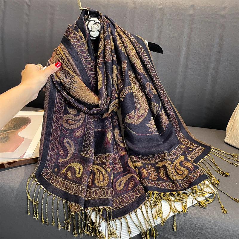 Luxury Pashmina Silk Scarf Shawl Wrap Paisley Jacquard